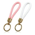 thumbnail image 4 of Transemion 2pack/lot Portable Key Chain Compact Leather Key Ring With Zinc Alloy Strong And Durable Key Holder Pink + White, 4 of 6