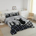 thumbnail image 2 of Rustic Deer Bedding Set Checkered Buffalo Plaid Quilt,Woodland Wildlife Reindeer Moose Comforter&nbsp;Set Twin Animal Paw Print Blue Black Grid Lattice Patchwork Duvet Insert,Farmhouse Decor, 2 of 5