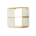 thumbnail image 2 of No-Drill Double Layer Wall Shelf - Iron Frame Solid Wood Display Rack European Style Floating Shelves Living Room Bedroom Decor(Gold), 2 of 6