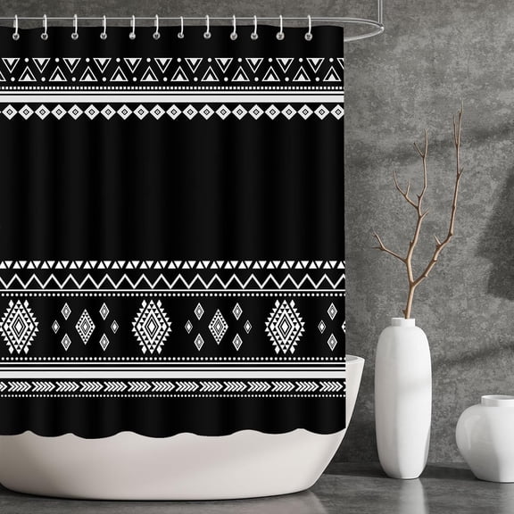 72x72 Aztec Shower Curtain Set with Hooks for Bathroom Decor,Striped Chic Triangle and Geometric Bath Curtain,Waterproof Minimalist Boho Shower Curtains for Tub,Shower,Black and White