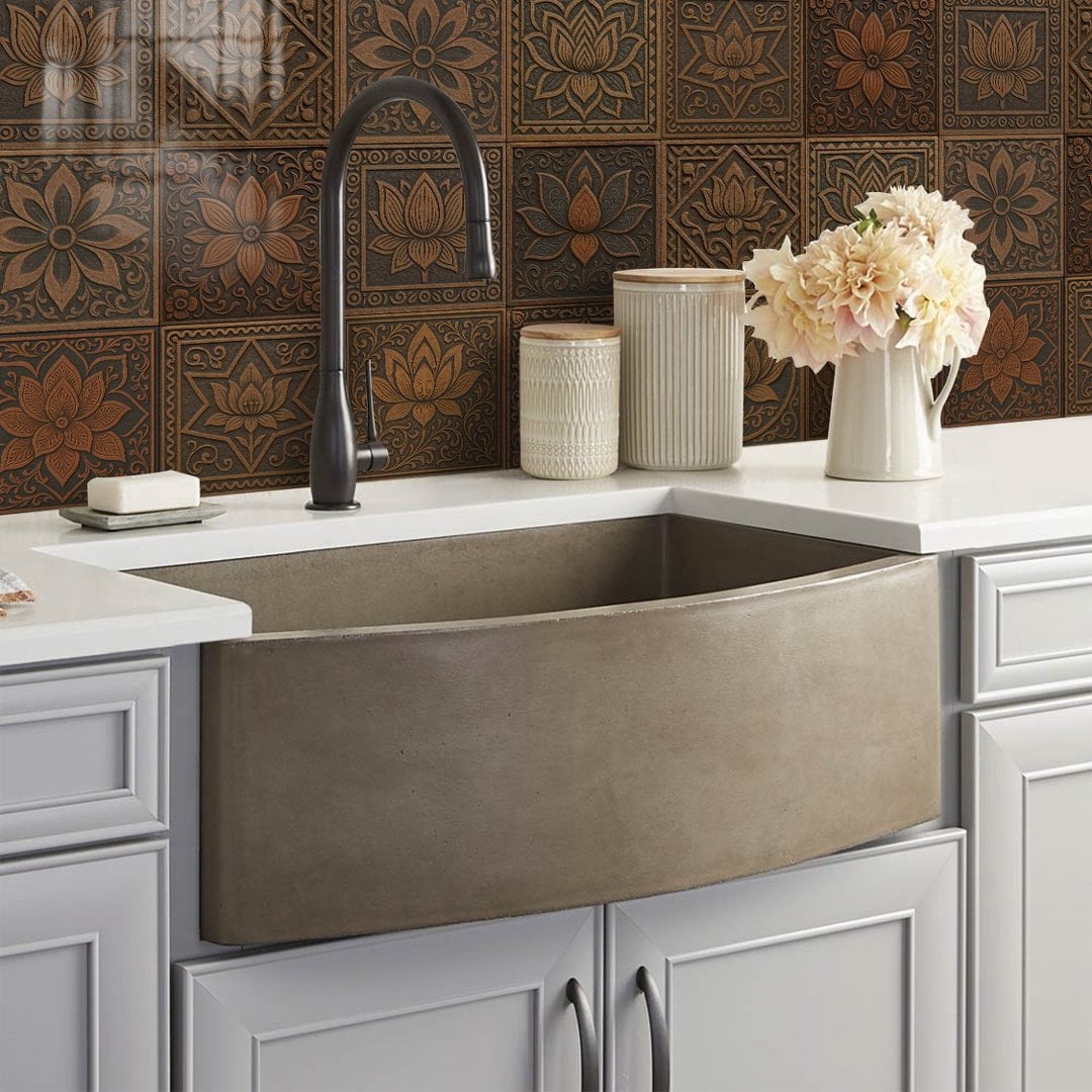 12 Pcs Foaming Board Vinyl Tiles Stickers Wall Decals 5.91" x 5.91" Waterproof Peel and Stick Backsplash Kitchen Brown Gray Flowers Pattern Mural