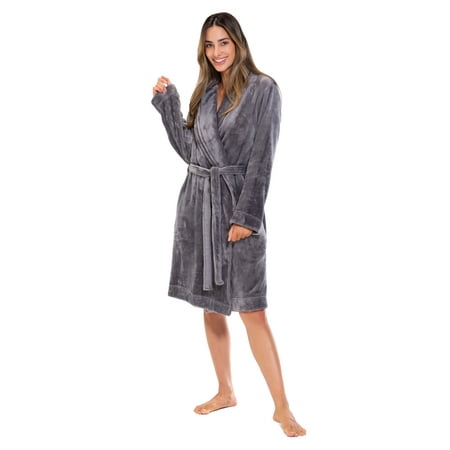 

Turquaz Robes For Women Womens Fleece Shawl Collar Soft Plush Knee Length Spa Robe