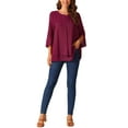 thumbnail image 2 of INSPIRE CHIC Women's Chiffon Blouse Round Neck 3/4 Sleeve Double Layered Casual Tunic Top S Wine Red, 2 of 5