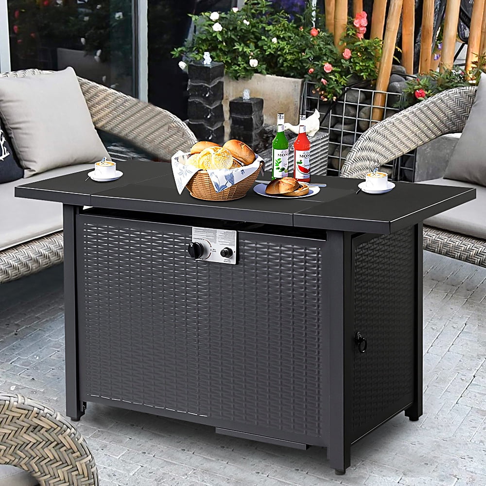 SEGMART 43'' Propane Fire Pit, 50,000 BTU Auto-Ignition Gas Fire Pit Table, Outdoor Fire Tables with Waterproof Cover, Lid and Tempered Glass Wind Guard for Outside, Garden, Backyard