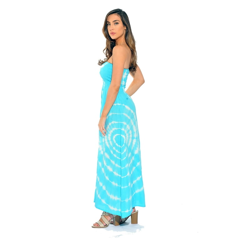 Riviera Sun Strapless Tube Maxi Dress Summer Dresses (Turquoise / White,  Large)