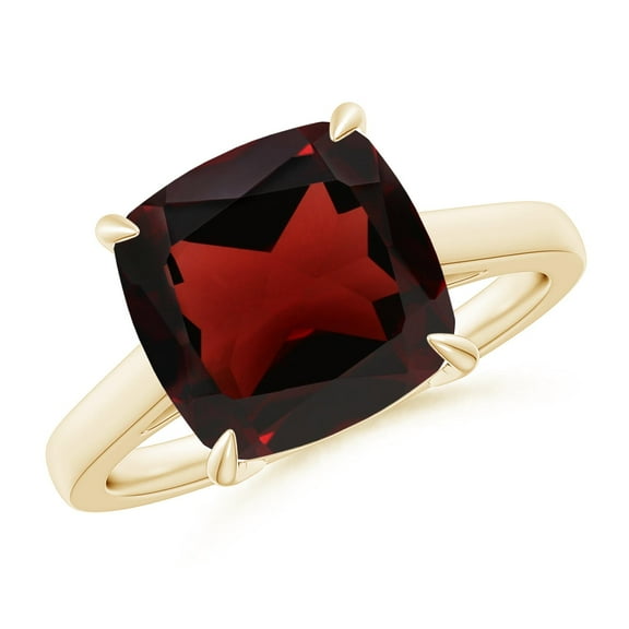 ANGARA Natural Classic Solitaire Cushion 4.2 ct Garnet Cocktail Ring in 14K Yellow Gold for Women (Size-10mm) | January Birthstone, Birthday, Anniversary, Jewelry Gift for Women | Natural Garnet Ring