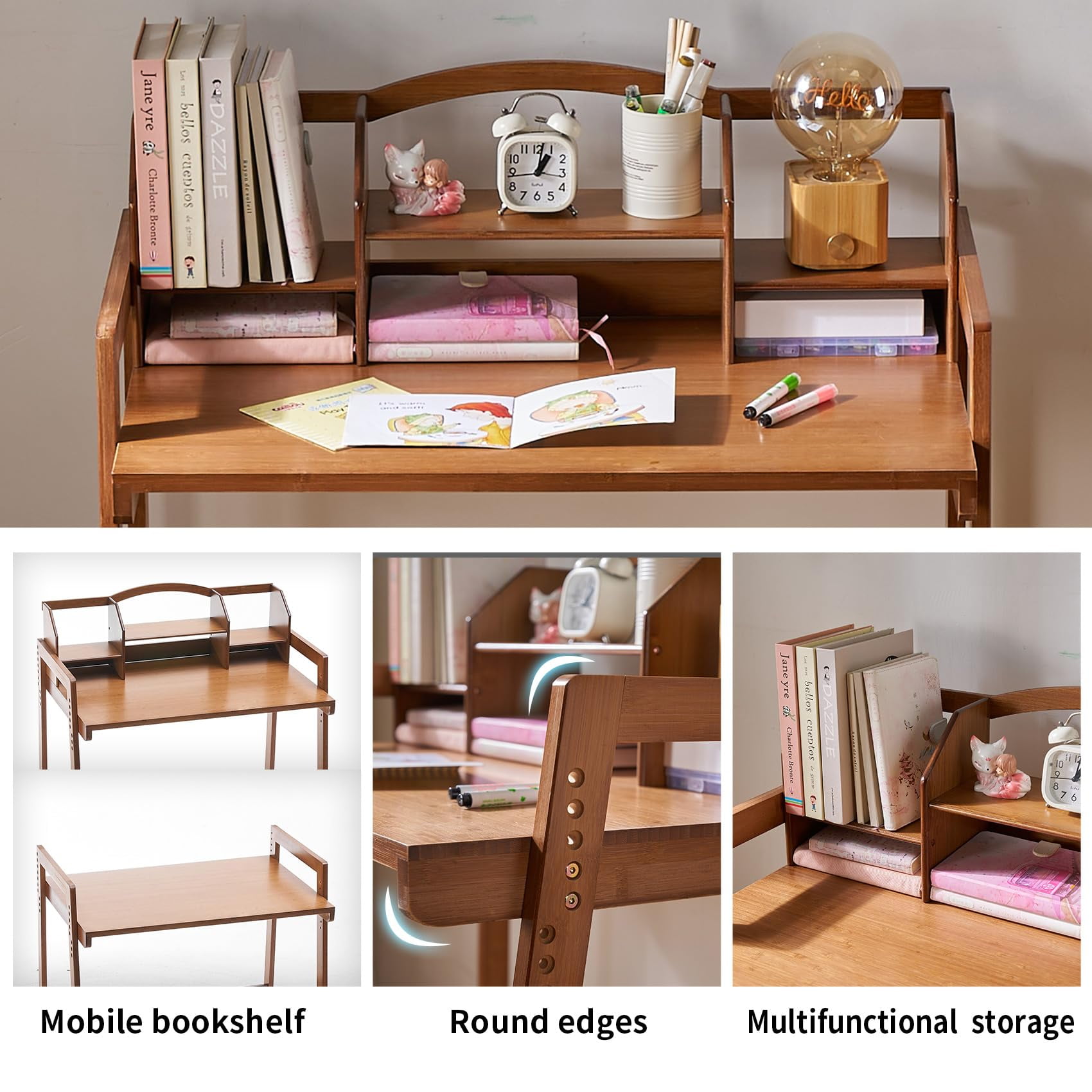 UNICOO® Height Adjustable Bamboo Kids Desk and Chair Set - Ergonomic Kid Desk and Chair Set for Study, Writing, and Homework - Durable and Eco-Friendly Kids' Desks (Antique Brown 01)