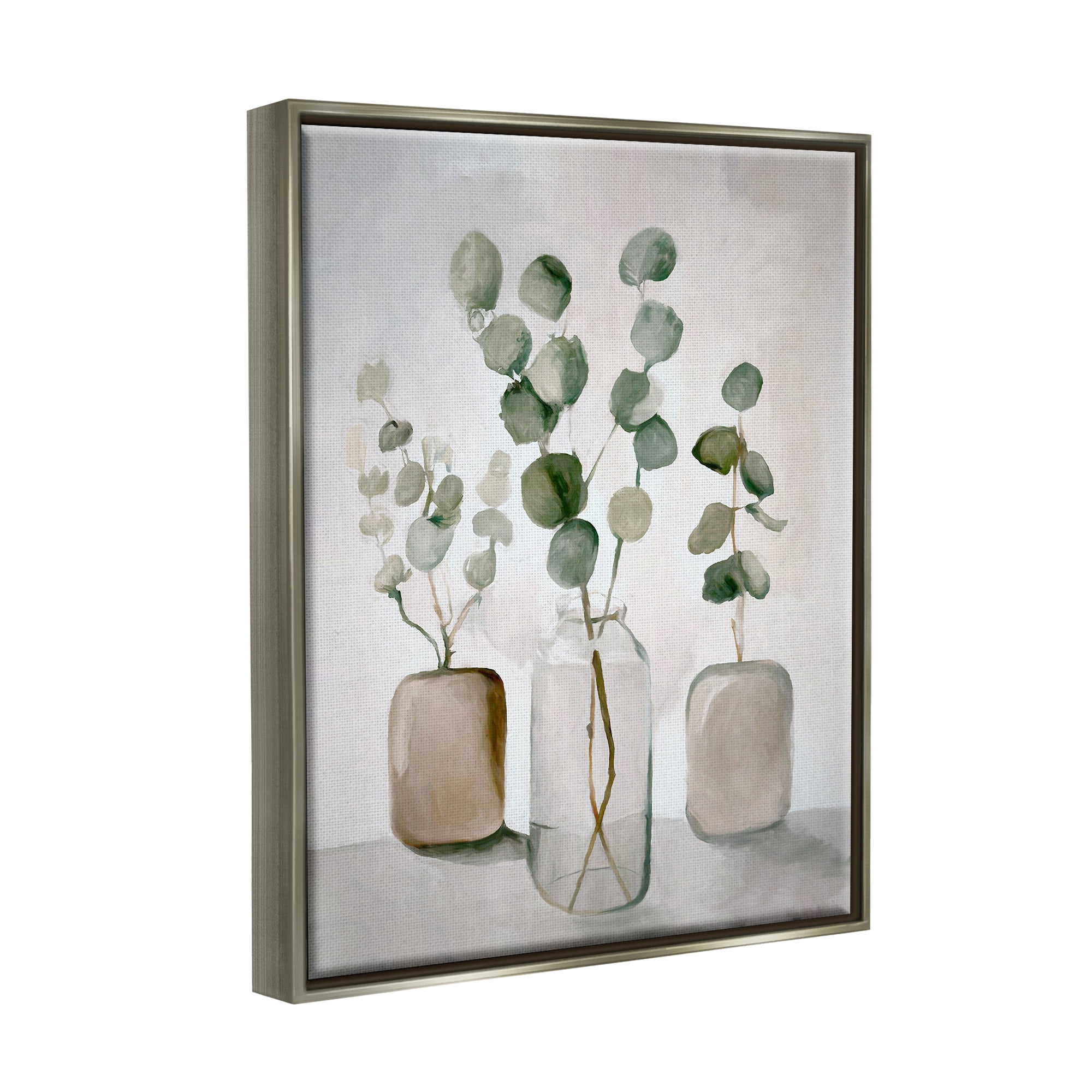 Stupell Industries Eucalyptus Still Life Botanical & Floral Painting Gray Floater Framed Canvas Art Print Wall Art, 25 x 31