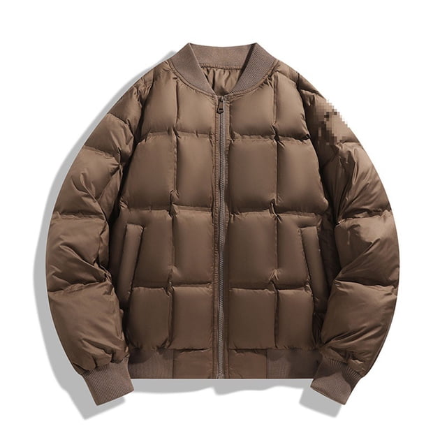 Lovzfmll Men's Quilted Jacket Stand Collar Zip Up Lightweight Puffer Brown, XL