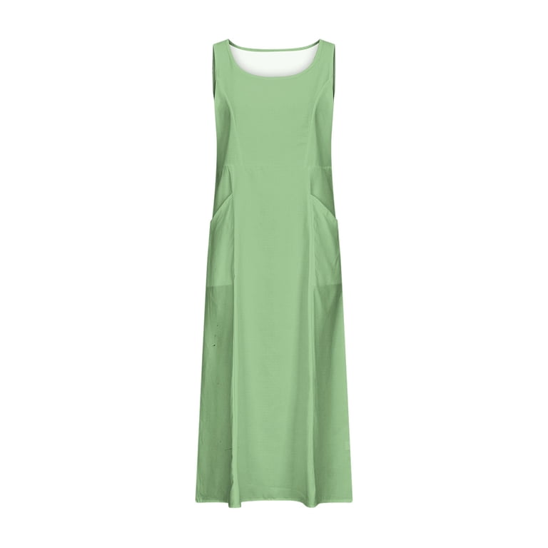 WIZUTIZ Womens Summer Dresses Casual Loose Comfy Linen Midi Dress Solid  Vacation Dress Round Neck Sleeveless Shift Dress for Ladies with Pockets  Wrinkle-Free Graduation Dress Mint Green L - Walmart.com