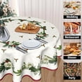 thumbnail image 4 of Merry Christmas Green Flower Wreath Tablecloth Round 60 Inch, Winter White Floral Polyester Circle Table Cloth Wrinkle Stain Resistant Washable Table Cover for Kitchen Room Party Picnic, 4 of 6