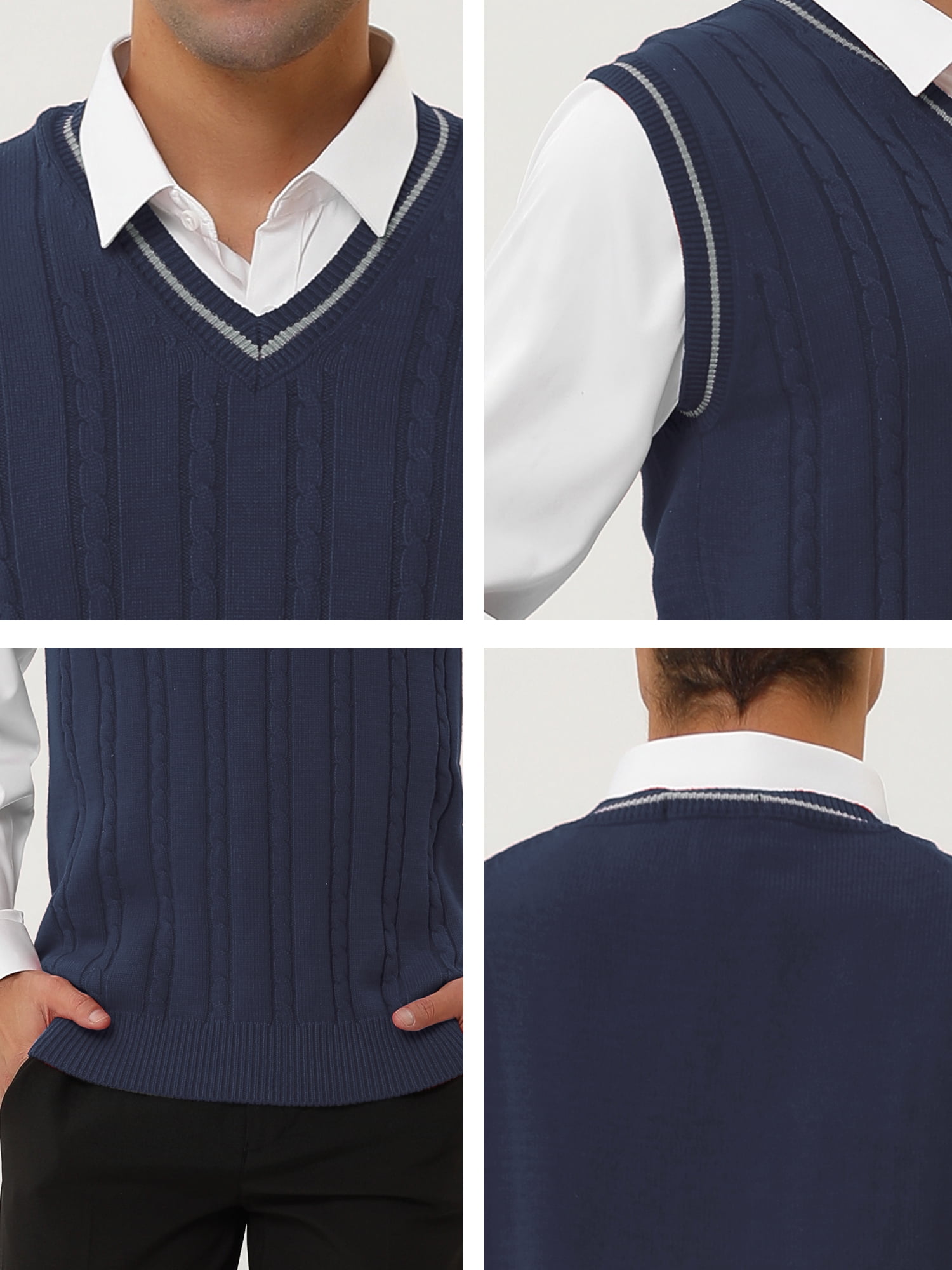 Unique Bargains Men's Classic Knitted Sleeveless V-Neck Pullover Sweater Vest L Navy Blue