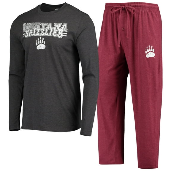 Men's Concepts Sport Maroon/Heathered Charcoal Montana Grizzlies Meter Long Sleeve Top & Pants Sleep Set