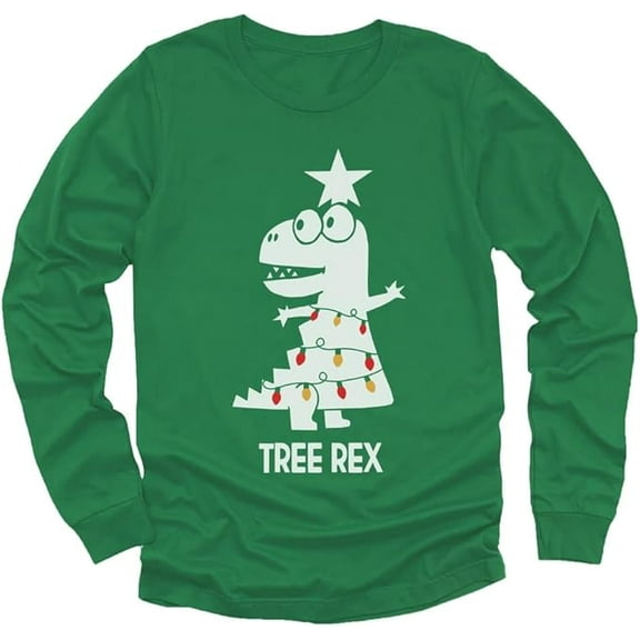 Tree Rex Cute Funny T Rex Dinosaur Christmas Toddler Kids Long sleeve T-Shirt 2T Green