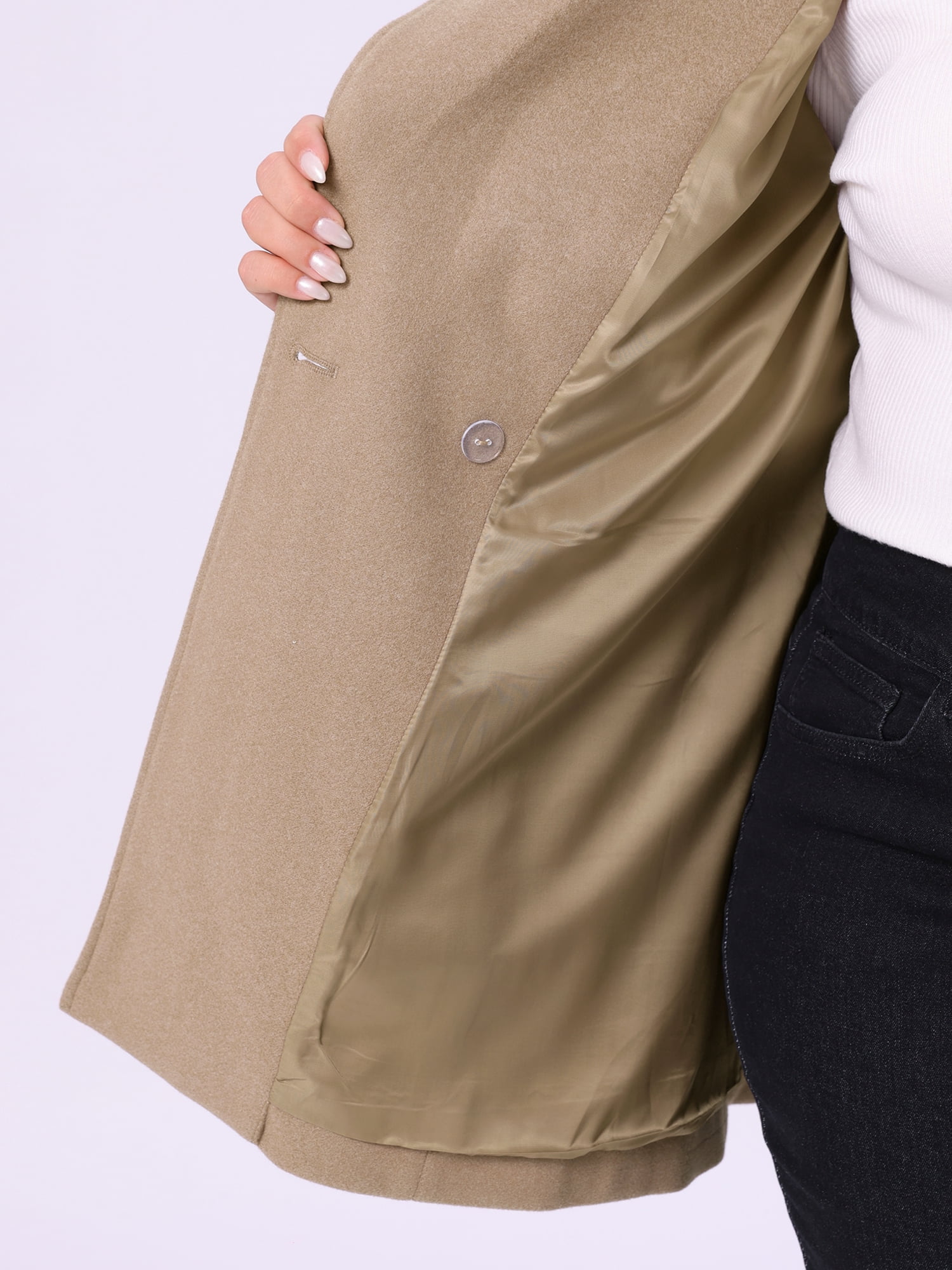 DARING DIVA Women's Plus Size Double-Breasted Notched Lapel Peacoat 1X Camel