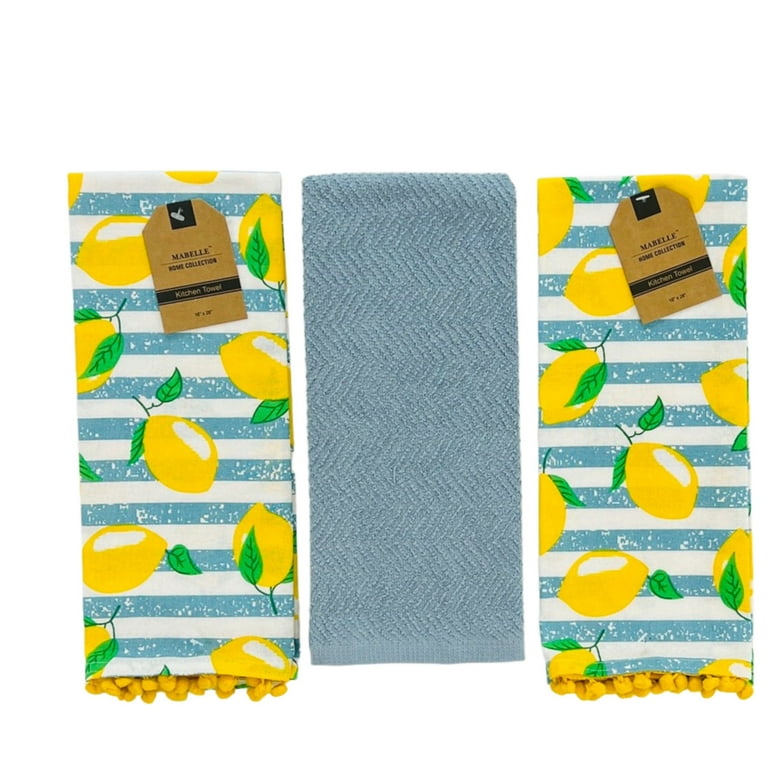 Serafina Home Summer Fun Kitchen Dish Towels Set, 2pc: Bright Colorful Cotton Towels with Fringe (Lemons), Size: 16 x 24