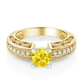 thumbnail image 2 of Gem Stone King 2.09 Ct Round Yellow Zirconia 18K Two-Tone Plated Sterling Silver Ring (Size 5), 2 of 4