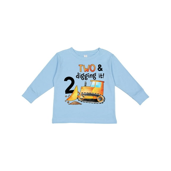 Inktastic Two and Digging It Bulldozer 2nd Birthday Boys or Girls Long Sleeve Toddler T-Shirt