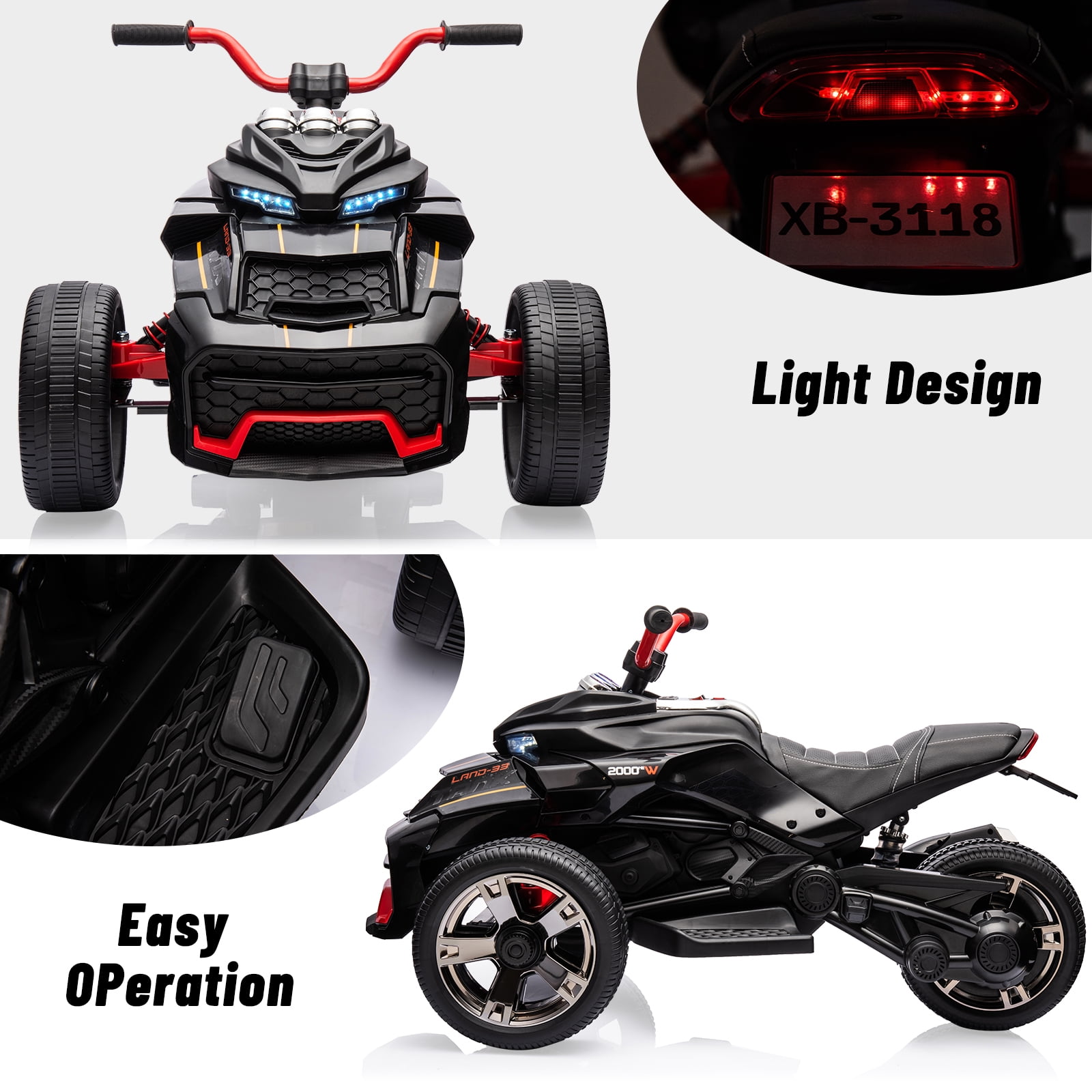 Goldensoil 12V Kids Ride On ATV with Remote, Music/Story Player, LED Lights, High/Low Speed,Black
