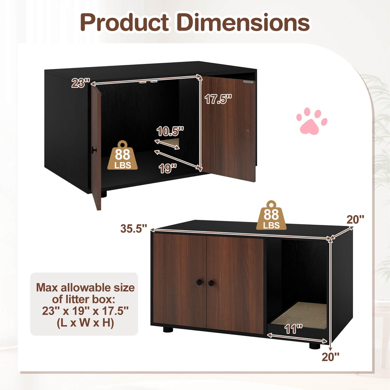 Costway Wooden Cat Litter Box Enclosure, Hidden Litter Box Furniture with Scratching Board Black