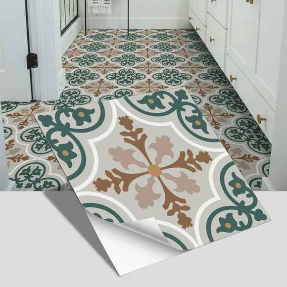Zhuge imitation ceramic tile flooring, bathroom and bedroom floor decoration, thickened frosted wall sticker, waterproof self-adhesive wallpaper (green, 12 pieces)