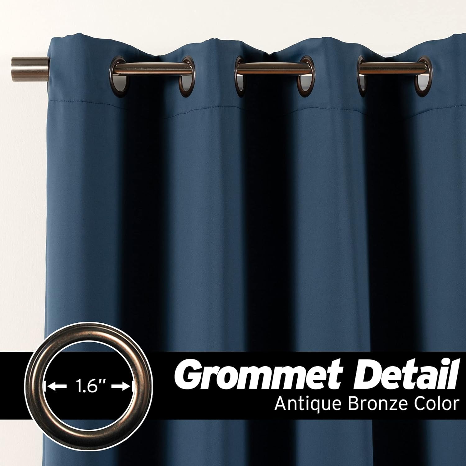 Extra Long 11 FT Blackout Curtain, Antique Bronze Grommet Tall Curtain for High Ceiling or Long Window, 2 Story Curtain for Living Room (1 Panel, 52" W x 132" L, INDIGO)