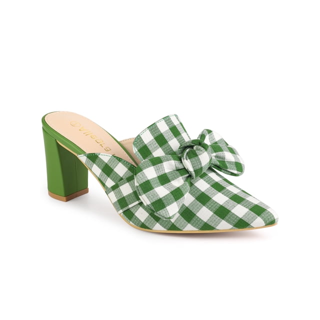 BLISSFUL STEP Mules à Talon Bloc à Bout Pointu à Rayures avec Nœud pour Femmes Vert (Taille 6)