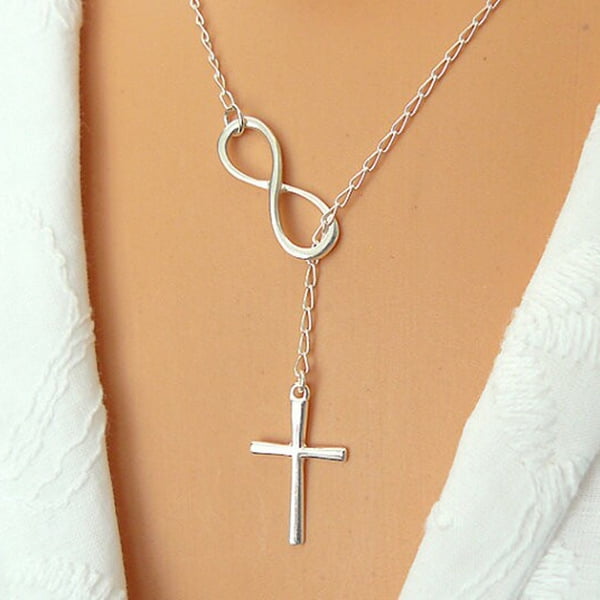 Alextreme Fashion Casual Personality Infinity Cross Lariat Pendant Silver Plated Necklace Forever Faith Necklace Jewelry, Adult Unisex, Size: One Size