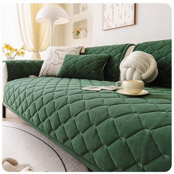 XmhyTop-A Winter Corduroy Sofa Cover Couch Cover Protector, Soft Non Slip Couch Cover Pet Dog Sofa Protector for Sectional Sofa,70x70cm,1 Piece,Green