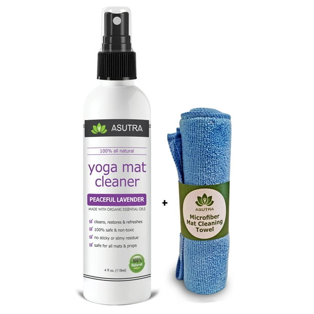 OLD UPC ASUTRA Natural Organic Yoga Mat Cleaner with Microfiber Towel; Peaceful Lavender, 4 oz