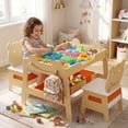 thumbnail image 5 of Costway 5-in-1 Kids' Table & Chair Set with Chalkboard, Whiteboard, 3 Storage Bins, 4 Hooks Natural + White + Orange, 5 of 10