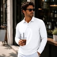 thumbnail image 3 of Hngshg Mens Tee Shirts Casual Button Up Collared Pullover Tops Dressy Long Sleeve Solid Color Golf T-Shirts, 3 of 7