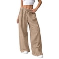 thumbnail image 5 of Women Drawstring Striped Pants Loose Wide Leg Trousers Casual Low Waist Pants Comfy Lounge Pants Khaki Blue Stripe S, 5 of 10