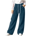thumbnail image 2 of BRELIL Women's Fuzzy Fleece Wide Leg High Waisted Lounge Pants with Pockets Casual Loose Palazzo Trousers Baggy Athletic Pants Fall Winter Outfits, Navy XL, 2 of 9