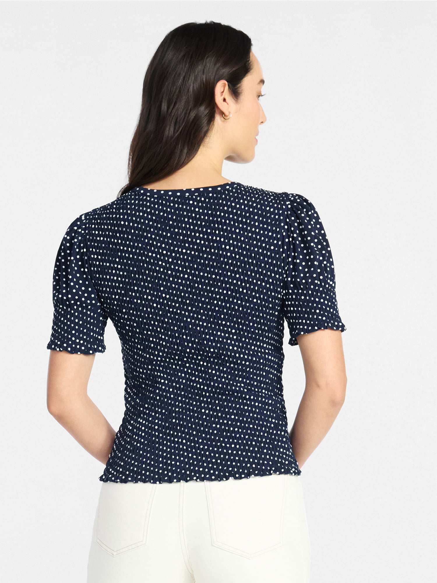 Time and Tru Women's Smocked Top with Short Puff Sleeves, Sizes XS-XXXL