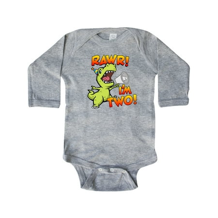 

Inktastic Rawr I m Two Dinosaur Gift Baby Boy or Baby Girl Long Sleeve Bodysuit