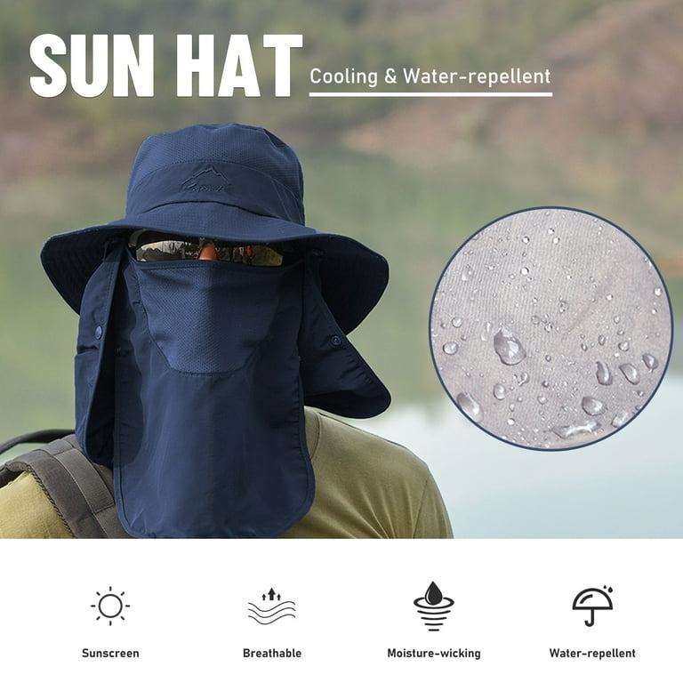 Mixfeer Sun Hat Protection Wide Brim Neck Flap Face Cover Multifunctional for Hiking Fishing Beach, adult Unisex, Size: One size, Blue