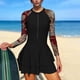 thumbnail image 4 of Trajes de baño para mujer bikini casual con cuello dividido media cremallera mono de manga larga + pantalones de cuatro esquinas con cojín en el pecho traje de baño pantalones de natación conjunto, 4 of 9