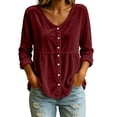 thumbnail image 5 of Long Sleeve Tops for Women Baeitkot V Neck Button Down Velvet Babydoll Shirt Loose Fit Tunic for Casual Fall Wardrobe Wine M, 5 of 8