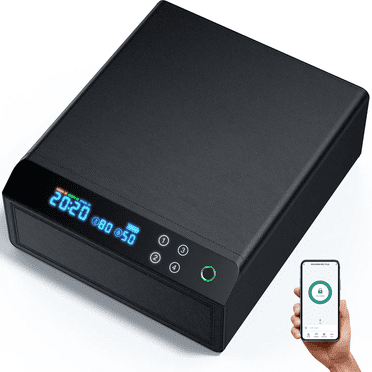 Leather Nightstand Safe for jewelry cigar valuables, Fingerprint Passcode Keys