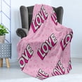thumbnail image 4 of Pop Art Soft Flannel Fleece Blanket, Rhythmic Lettering Love with Polka Dots and Hearts in Retro Style Print, Cozy Plush for Indoor and Outdoor Use, 70" x 90", Baby Pink and Hot Pink, by Ambesonne, 4 of 5