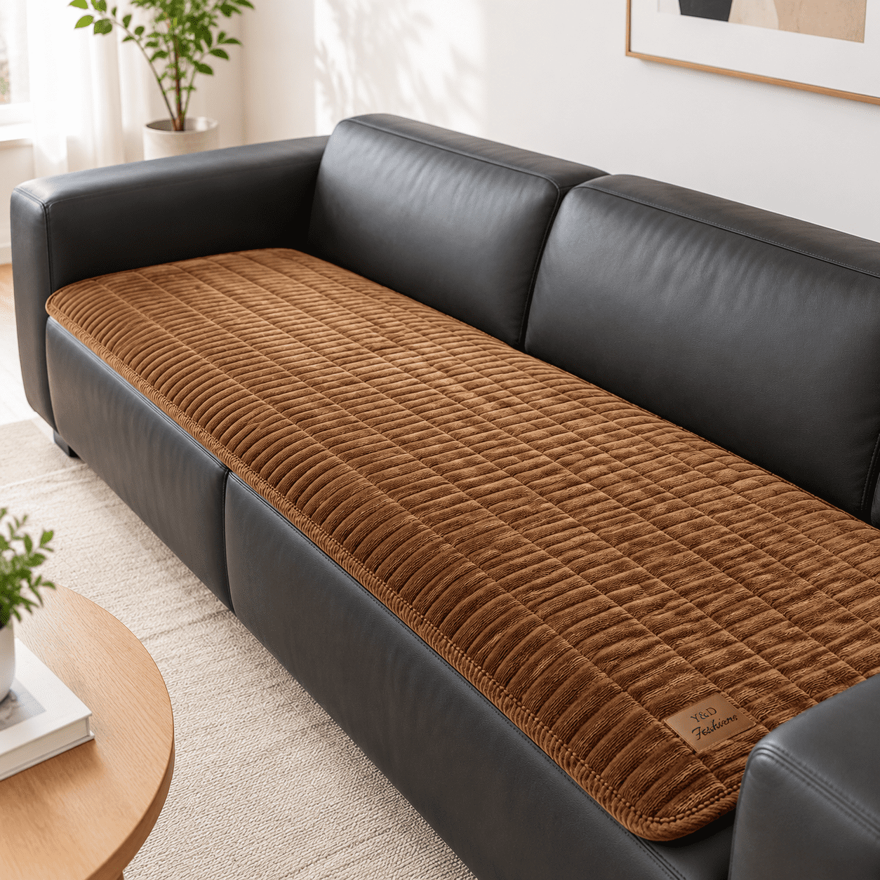 Dark Brown2 27.6 x94.5 Flannel Non Slip Pet Sofa Protector Couch Cover