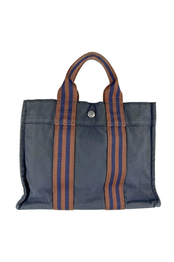 Pre-Owned Hermes Herms Foul Tou PM Canvas Handbag, Navy/Brown, Unisex, z8686
