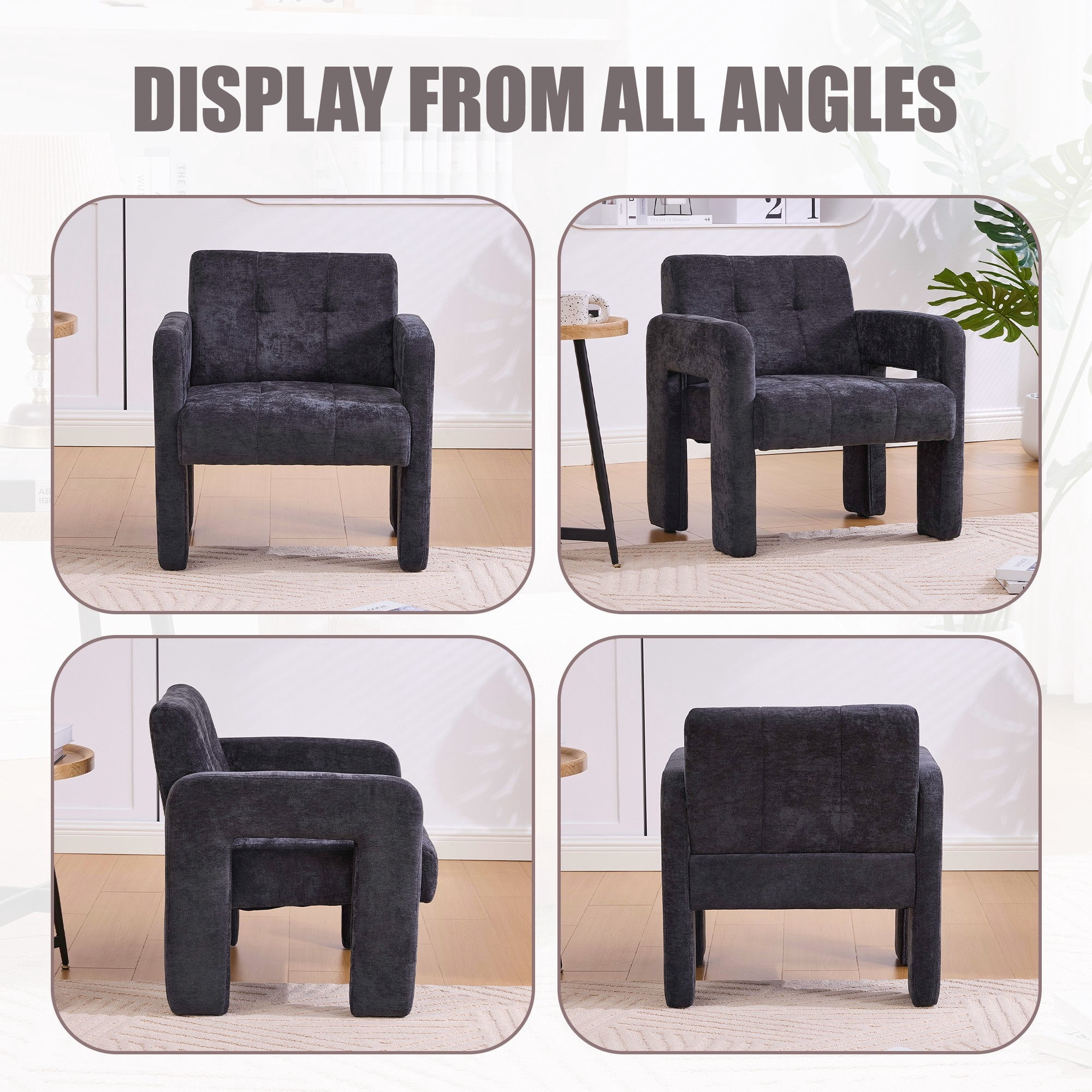 Sailvan Modern Minimalist Single Armchair,Soft Chenille Accent Chair for Living Room,Bedroom & Office,Comfy Nordic Reading Chair Black