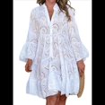 thumbnail image 2 of Vestido Bohemio de Encaje con Bordado de Ojales para Mujer, Escote en V, Mangas Acampanadas, Corte Holgado, 2025 M, 2 of 10