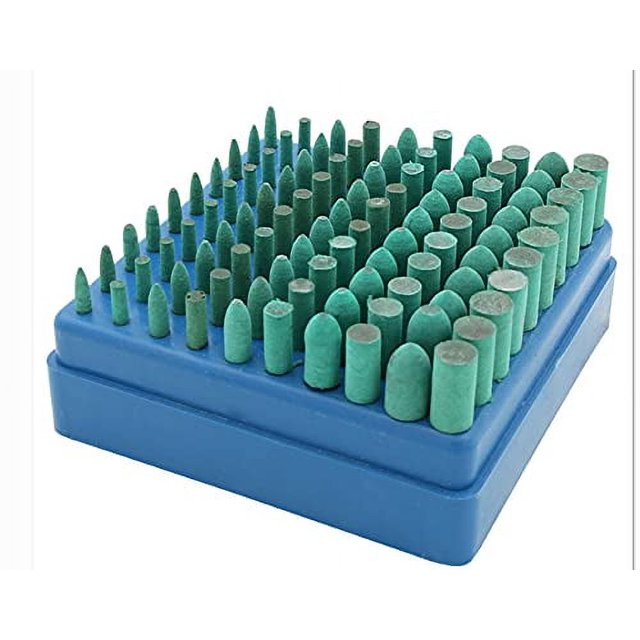 CHENTEC 100 Pcs Têtes de Meulage en Caoutchouc Accessoires de Polissage Kit de Tête de Roue Montée (Vert)