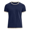 thumbnail image 2 of GUZOM Mens Slim Fit Crew Neck Short Sleeve T-Shirt - Breathable Cotton Linen Blend Solid Casual Tee, Dark Blue,Size 3XL, 2 of 5