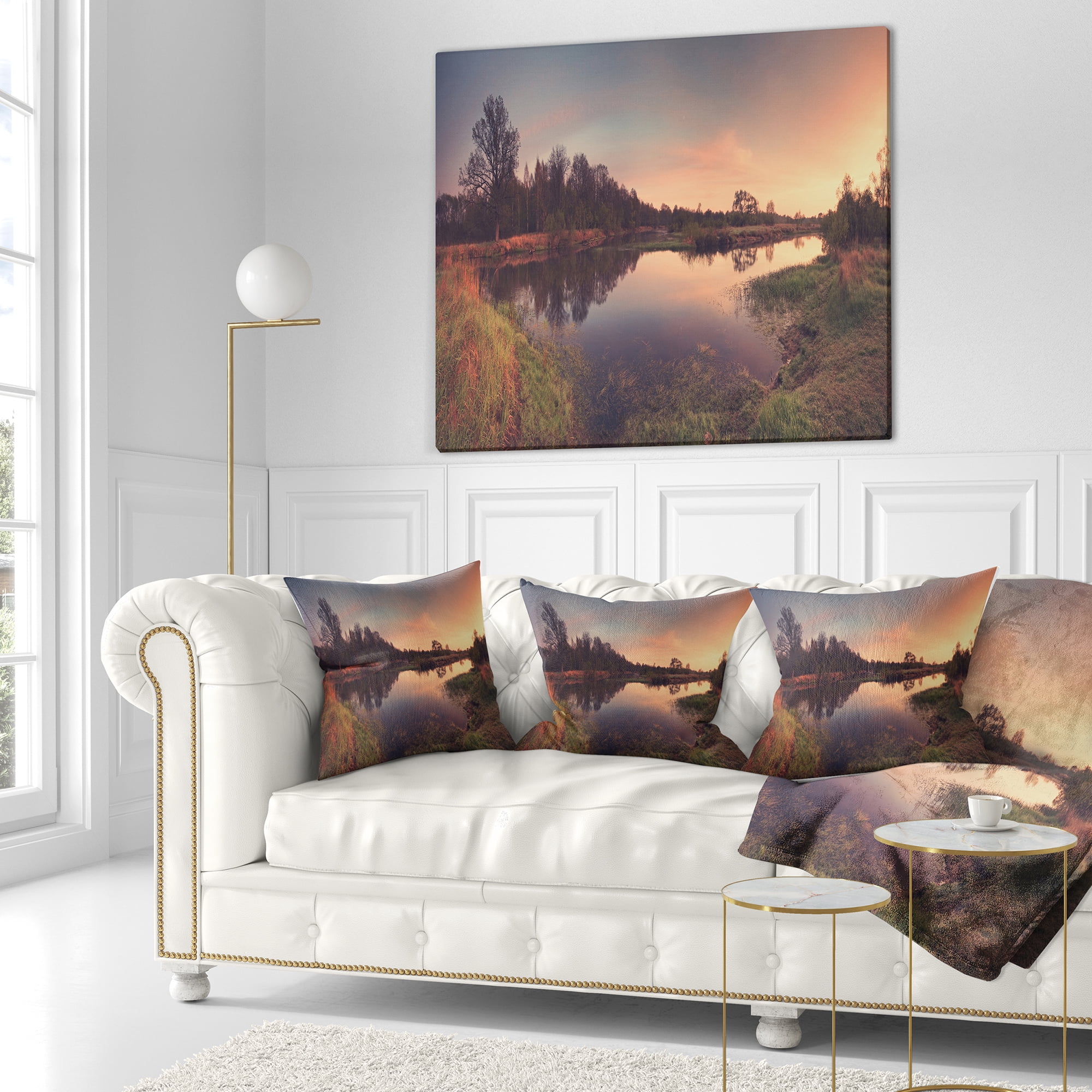 Designart Yellow Tinged Spring Mountains - Landscape Printed Throw Pillow - 18x18