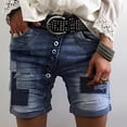 thumbnail image 2 of Lovskoo Jean Shorts for Women Trendy Mid Rise Stretchy Denim Shorts Button Pockets Summer 2024 Distressed Jean Shorts Dark Blue 2XL, 2 of 4