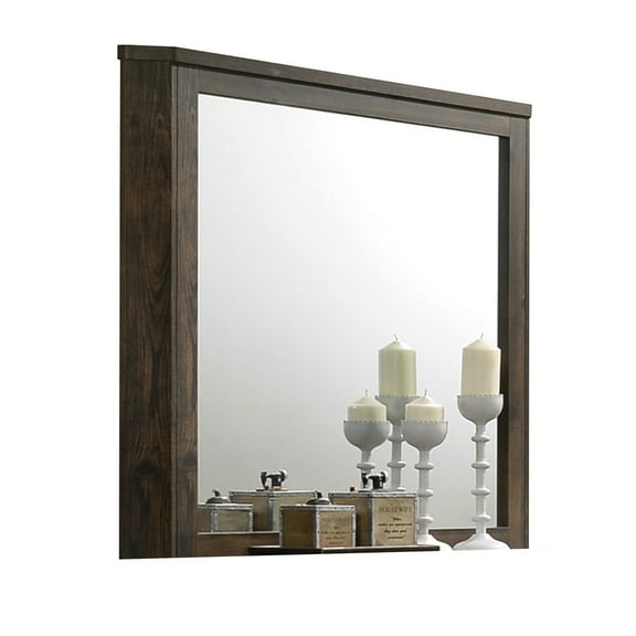 Benjara Transitional Style Wooden Decorative Mirror with Grooved Panels, Brown